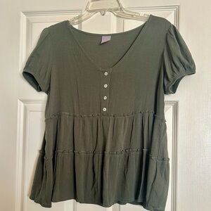 Olive Green Tiered Blouse Top